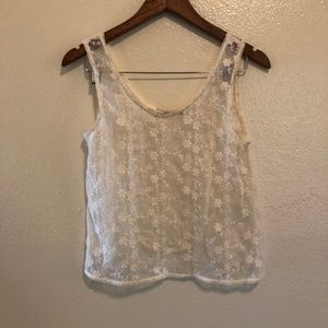 Paper Crane Sheer Tulle Embroidered Tank Top